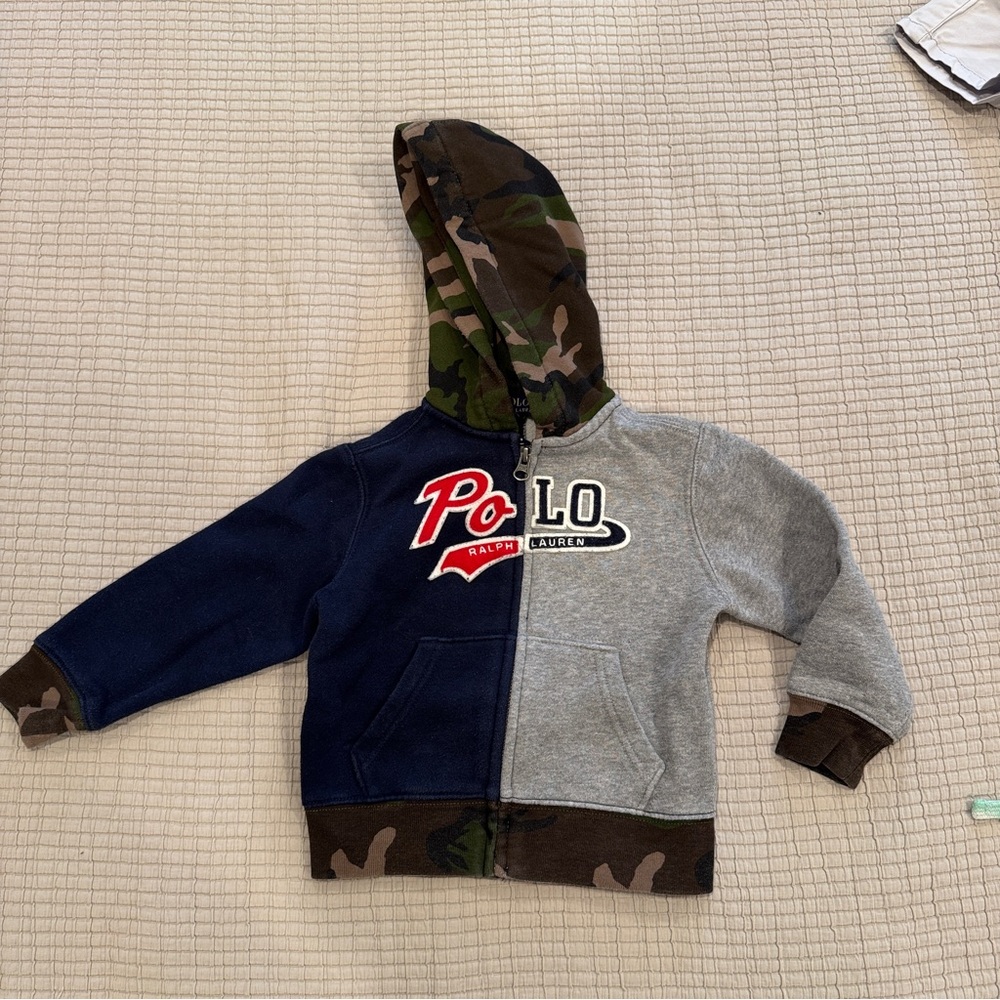 Ralph Lauren Kids Blue and Gray Zip Up Hoodie - 2T